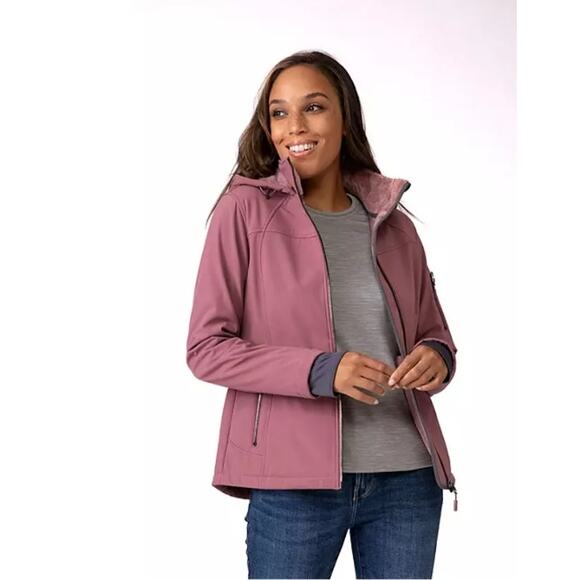FREE COUNTRY WOMEN'S SOFTSHELL JACKET WITH HOOD IN BLOSSOM PINK XL OR XXL - Picture 3 of 9
